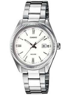 Dames stalen horloge met witte wijzerplaat en datumaanduiding | LTP-1302PD-7A1VEG