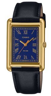 Blauwe rechthoekige gouden horloge met Romeinse cijfers en mesh band | LTP-B165GL-2BVEF