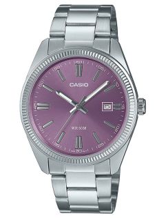 Paarse wijzerplaat klassieke Casio horloge met Neo-Display technologie | MTP-1302PD-6AVEF