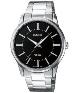 Zakelijk horloge met stalen armband en zwarte wijzerplaat | MTP-1303PD-1AVEG