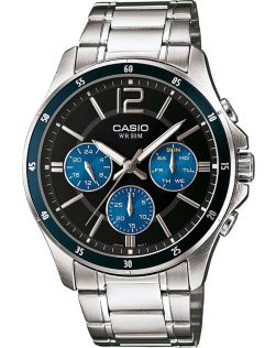 Casio multifunctioneel stalen herenhorloge met blauwe wijzerplaat | MTP-1374PD-2AVEF