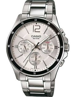 Casio klassieke zilveren chronograaf horloge met dag-datumweergave | MTP-1374PD-7AVEF