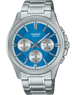 Blauwe multifunctionele wijzerplaat Casio horloge van roestvrij staal | MTP-1375PD-2A2VEF