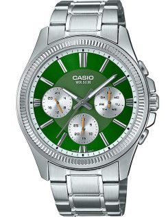 Groene wijzerplaat roestvrijstalen Casio horloge met drie subdials | MTP-1375PD-3AVEF