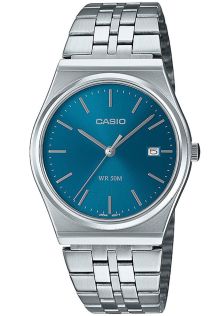 Casio retro blauwe wijzerplaat slank horloge met stalen armband | MTP-B145D-2A2VEF