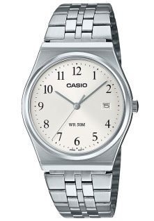 Casio vintage ultra-dunne zilveren wijzerplaat horloge geïnspireerd door de jaren 80 | MTP-B145D-7BVEF