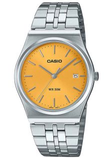 Retro gele Casio vintage-geĆÆnspireerde stalen horloge met datumweergave | MTP-B145D-9AVEF