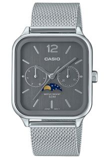 Maanfase grijze wijzerplaat horloge met mesh band | MTP-M305M-8AVER