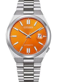 Citizen Tsuyosa Automatic herenhorloge in staal met 8210 uurwerk en oranje wijzerplaat | NJ0151-88Z
