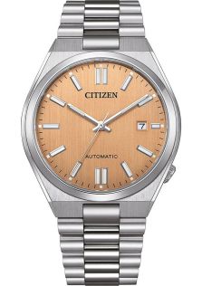 Citizen Tsuyosa Automatic herenhorloge in staal met 8210 uurwerk en zalmkleurige wijzerplaat | NJ0159-86Z