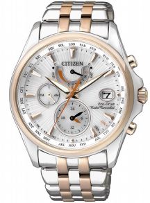 Citizen elegant dameshorloge met Eco-Drive en radiogestuurde wereldtijd in twee-kleurig staal | FC0014-54A