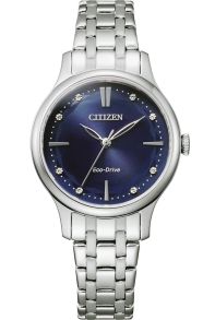 Citizen Eco-Drive dameshorloge in staal | Blauwe wijzerplaat met kristalmarkeringen | EM0890-85L