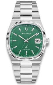 Retro geïnspireerd herenhorloge van Bulova met groene wijzerplaat en hoogprecisie quartzwerk - Super Seville Collection | 96B439