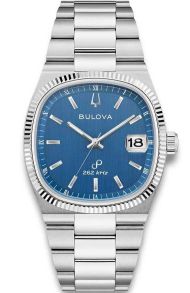 Retro geïnspireerd herenhorloge van Bulova met blauwe wijzerplaat en hoogprecisie quartzwerk - Super Seville Collection | 96B440