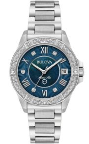 Bulova Marine Star dameshorloge met blauwe parelmoer wijzerplaat en echte diamanten | 96R215