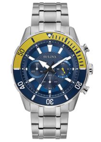 Bulova sport chronograaf herenhorloge met blauwe wijzerplaat en gele duikring | 98A245