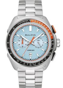 Sportief herenhorloge van Bulova met chronograaf en lichtblauwe wijzerplaat - Racer Chronograph Collection | 98B432