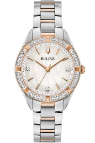 Bulova Sutton dameshorloge met parelmoer wijzerplaat, diamanten en tweekleurige stalen band | 98R281
