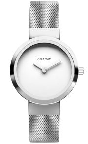 Klassiek minimalistisch dameshorloge met witte wijzerplaat en roestvrijstalen mesh band in tijdloos Scandinavisch design | AIW7610