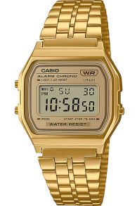 Gouden digitale Casio horloge met goudkleurige stalen mesh band | A158WETG-9AEF