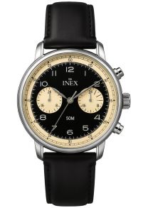 Inex Mens Vintage Silver Black Dual Time 41mm