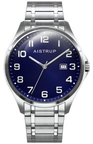 Titanium herenhorloge met blauwe wijzerplaat, grote duidelijke cijfers en datumaanduiding op titanium band uit de Aistrup Titanium Sapphire collectie | AIW7903