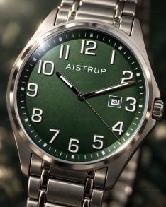 Titanium herenhorloge met blauwe wijzerplaat, grote duidelijke cijfers en datumaanduiding op titanium band uit de Aistrup Titanium Sapphire collectie | AIW7903