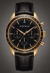 Aistrup AIW8701 Classic Sapphire Chronograph herenhorloge met zwarte wijzerplaat en goudkleurige details | AIW8701