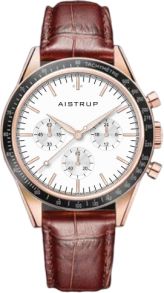 Aistrup AIW8702 Classic Sapphire Chronograph herenhorloge met witte wijzerplaat en bruine leren band | AIW8702