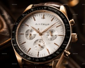 Aistrup AIW8702 Classic Sapphire Chronograph herenhorloge met witte wijzerplaat en bruine leren band | AIW8702