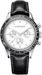 Aistrup AIW8703 Classic Sapphire Chronograph herenhorloge met witte wijzerplaat en zwarte leren band | AIW8703