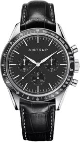 Aistrup AIW8704 Classic Sapphire Chronograph herenhorloge met zwarte wijzerplaat en leren band | AIW8704