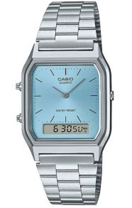 Casio vintage dual display horloge met blauwe wijzerplaat en stalen band | AQ-230A-2A1MQYES