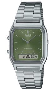 Dubbel display rechthoekig horloge met groene sunray wijzerplaat | AQ-230A-3AMQYES