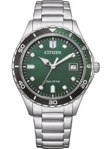 Citizen Eco-Drive unisex horloge in staal | Groene wijzerplaat met duikbezel | AW1828-80X