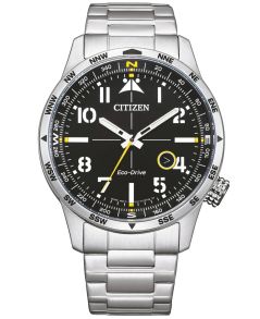 Citizen Eco-Drive herenhorloge in staal met kompas | Pilootontwerp met Arabische cijfers en 100m waterdichtheid | BM7550-87E