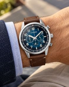 Citizen Eco-Drive herenhorloge met chronograaf en leren band | CA4420-13L