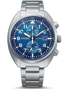 Citizen chronograaf herenhorloge met Eco-Drive en blauwe wijzerplaat in roestvrij staal | CA7040-85L