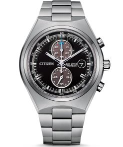 Citizen Eco-Drive chronograaf horloge in super titanium met zwarte wijzerplaat en 210 dagen gangreserve | CA7090-87E