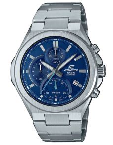 Saffier chronograaf horloge met stalen kast en blauwe wijzerplaat | EFB-700D-2AVUEF