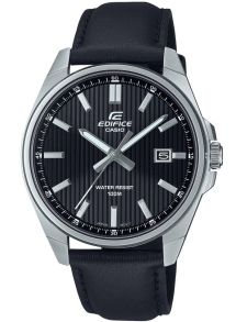 Zwarte Edifice horloge met sterke leren band en slank sportief profiel | EFV-150L-1AVUEF