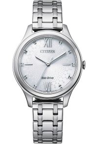 Citizen elegant dameshorloge met Eco-Drive en patroon wijzerplaat in roestvrij staal | EM0500-73A