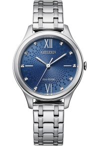 Citizen Eco-Drive dameshorloge met een blauw patroon op de wijzerplaat | EM0500-73L
