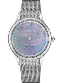 Citizen elegant dameshorloge met Eco-Drive en parelmoer wijzerplaat op meshband | EM0810-84N