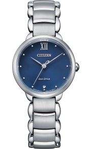 Citizen Eco-Drive dameshorloge met blauwe wijzerplaat en stalen band | EM0920-86L