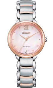 Citizen Eco-Drive dameshorloge in staal en rosé | Parelmoer wijzerplaat met diamant | EM0924-85Y