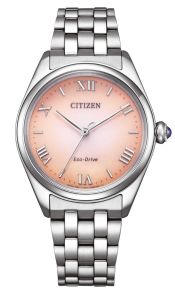 Citizen Eco-Drive dames horloge met roze wijzerplaat en Romeinse cijfers | EM1140-80X