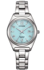 Citizen Eco-Drive dames horloge in Super Titanium met turquoise wijzerplaat | EW2601-81M