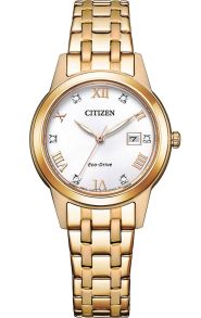 Citizen Eco-Drive dames horloge met kristallen en rosegouden stalen band | FE1243-83A