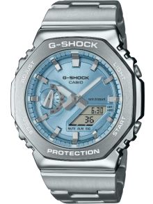 G-Shock Metal Sky Blue achthoekige horloge met stalen bezel | GM-2110D-2AER